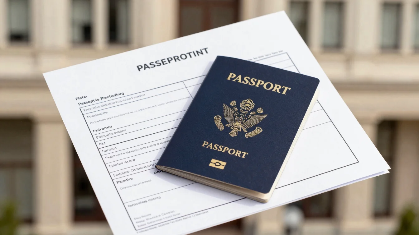 Top-down shot of application forms and a passport, clean professi