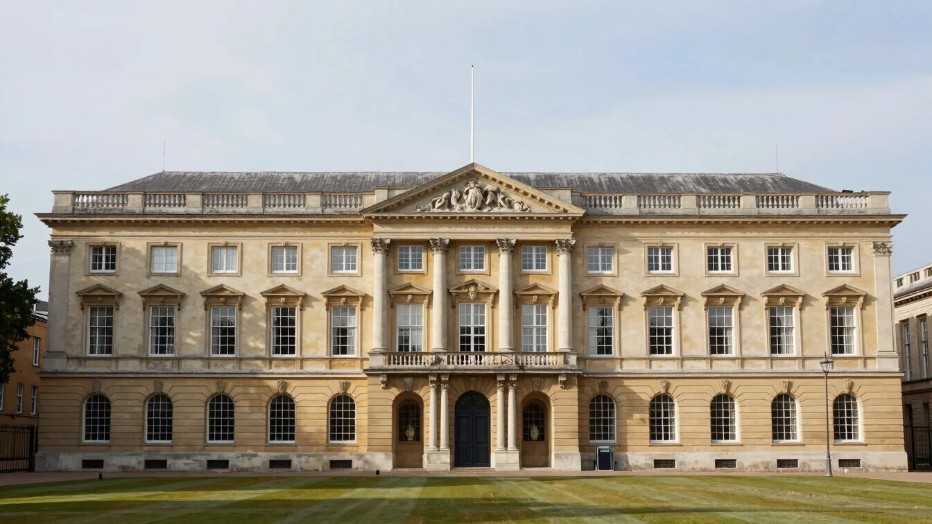 Architectural view of a historic European university building wit